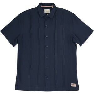 Scotch Soda Linen Pintuck Resort Shirt Men's L Navy Quiet Luxury Coastal EUC